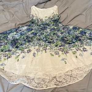 Danny & Nicole Dress- White With Blue and Purple Flower Pattern- Size 10